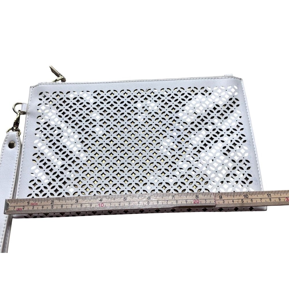 Madison West White Clutch Bag With Wristlet Strap & Laser Cut Design - Picture 5 of 7